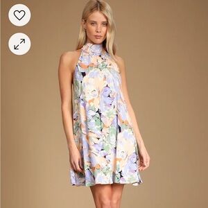 Lulus Tied Back To You Lavender Multi Floral Print Mini Shift Dress -NWT Small